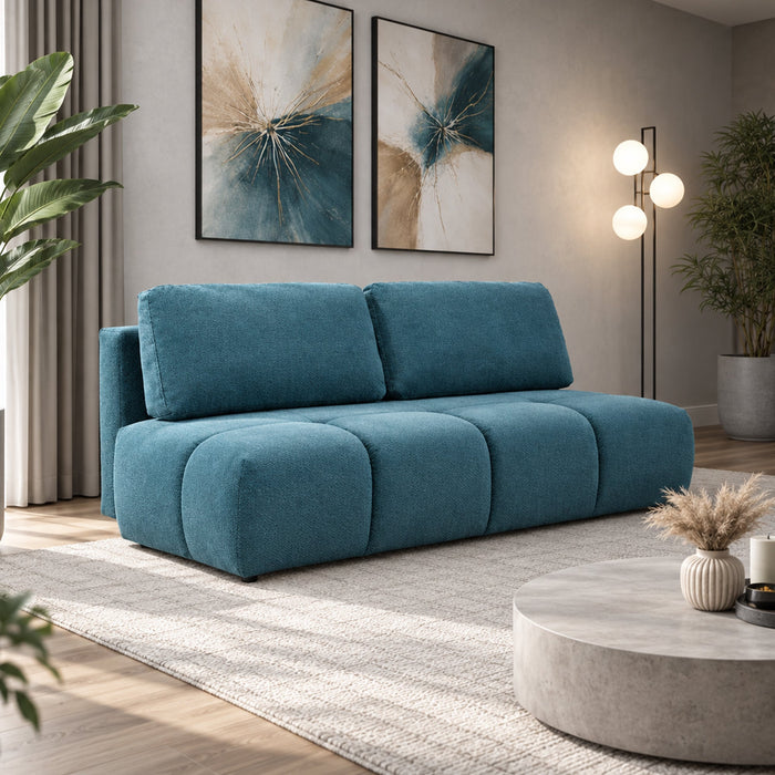 MELVA Canapé 3 places convertible avec coffre en tissu bleu – Canapés convertibles Mobilier Deco