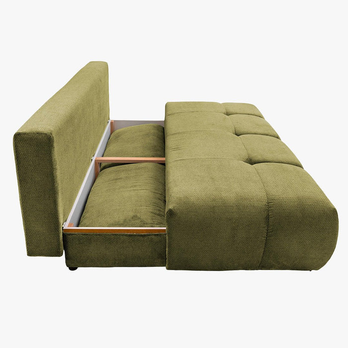 MELVA Canapé 3 places convertible avec coffre en tissu vert