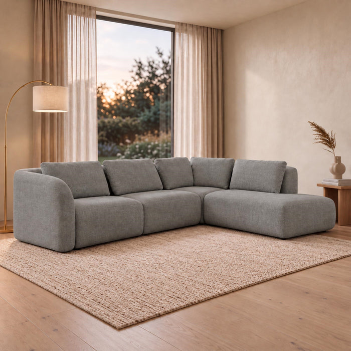 MERYA Canapé d'angle modulable en tissu gris - Angle droit – Canapés d'angle Mobilier Deco