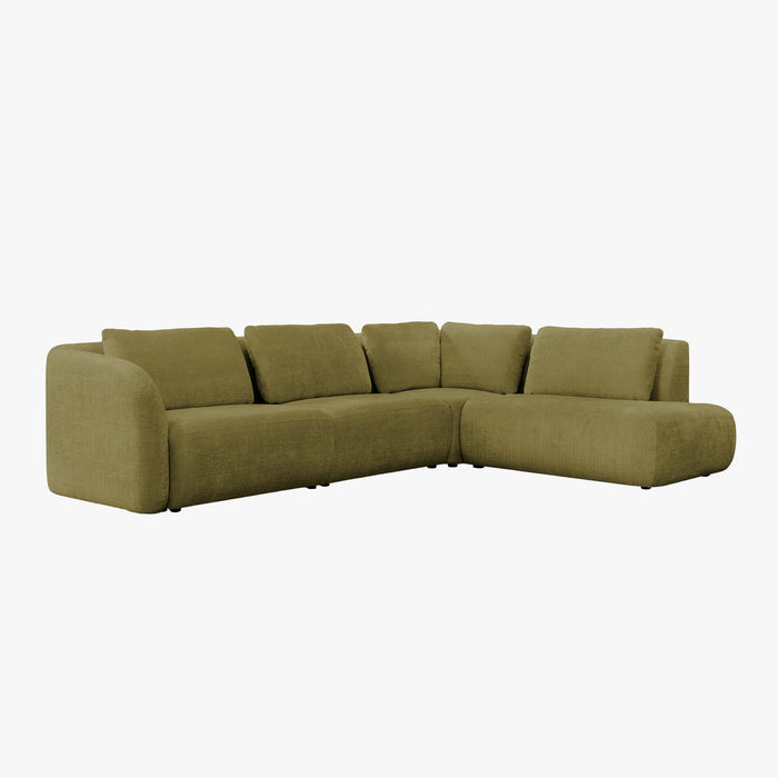 MERYA Canapé d'angle modulable en tissu vert olive - Angle droit