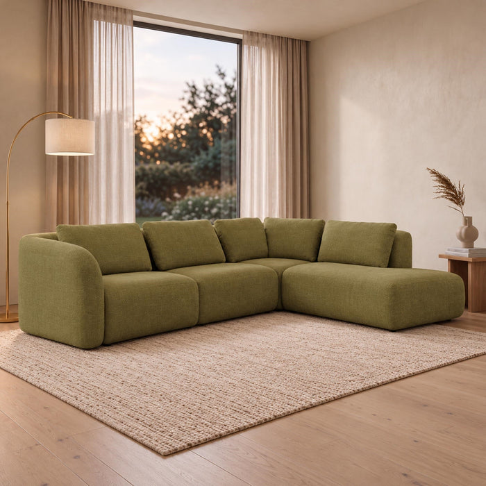 MERYA Canapé d'angle modulable en tissu vert olive - Angle droit – Canapés d'angle Mobilier Deco