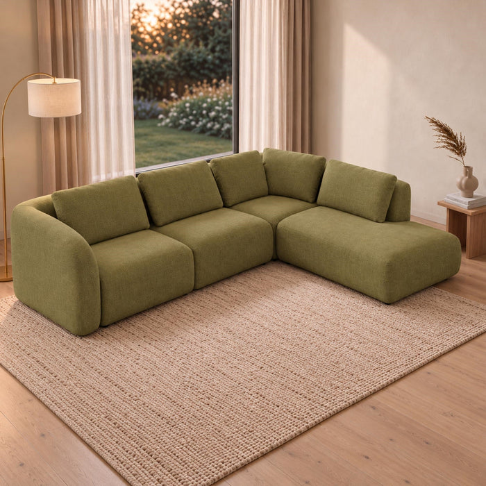 MERYA Canapé d'angle modulable en tissu vert olive - Angle droit