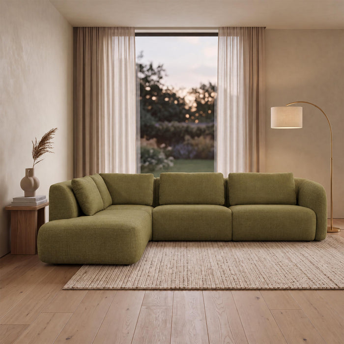 MERYA Canapé d'angle modulable en tissu vert olive - Angle gauche