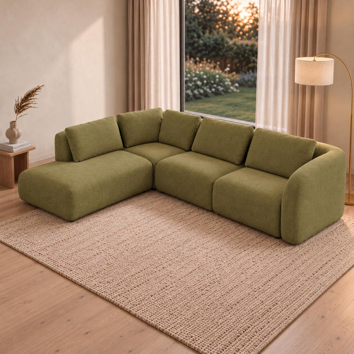 MERYA Canapé d'angle modulable en tissu vert olive - Angle gauche