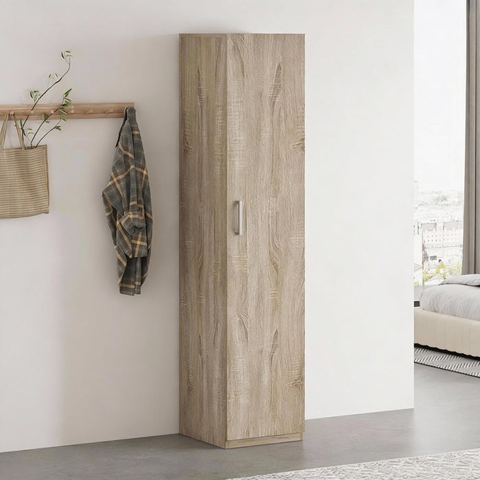 MIKE Armoire 1 porte 4 étagères couleur chêne clair