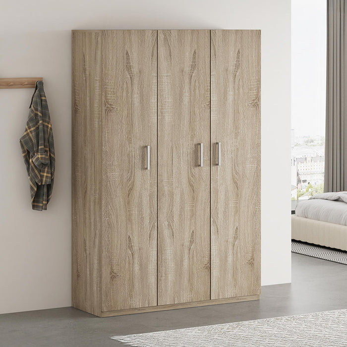 MIKE XL Armoire 3 portes 8 étagères couleur chêne clair