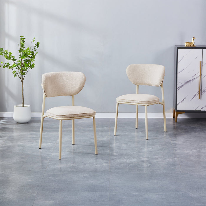 MILA Lot de 2 chaises en tissu beige piètement en métal beige