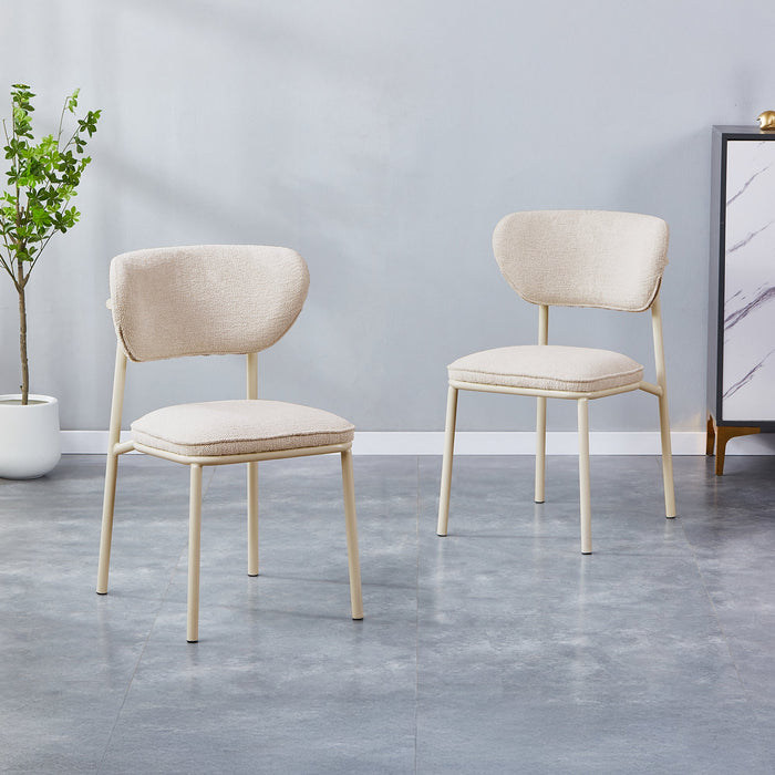 MILA Lot de 2 chaises en tissu beige piètement en métal beige