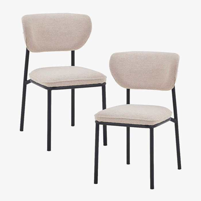 MILA NOIR Lot de 2 chaises en tissu beige piètement en métal noir