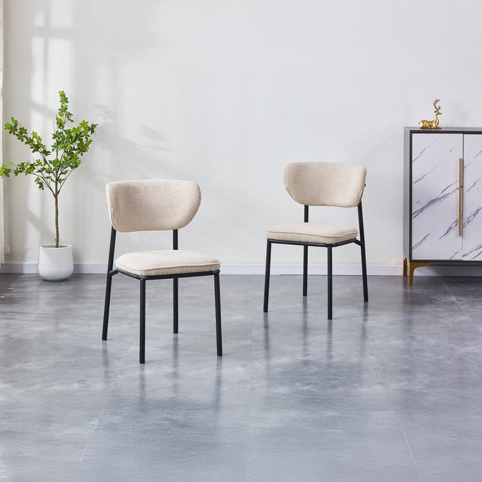 MILA NOIR Lot de 2 chaises en tissu beige piètement en métal noir