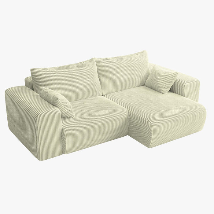 MILEA Canapé d'angle convertible et réversible en velours côtelé beige