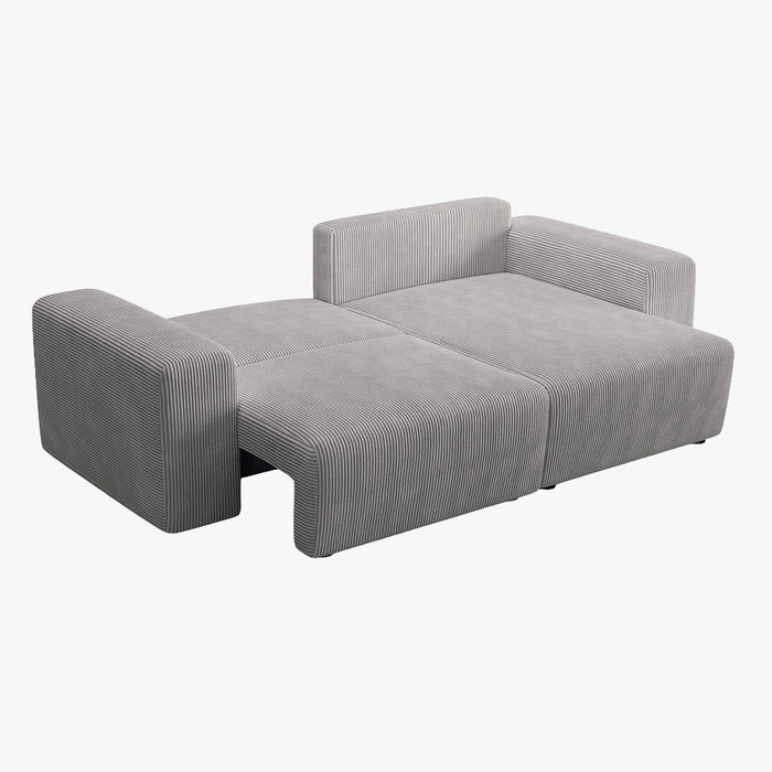 MILEA Canapé d'angle convertible et réversible en velours côtelé gris clair