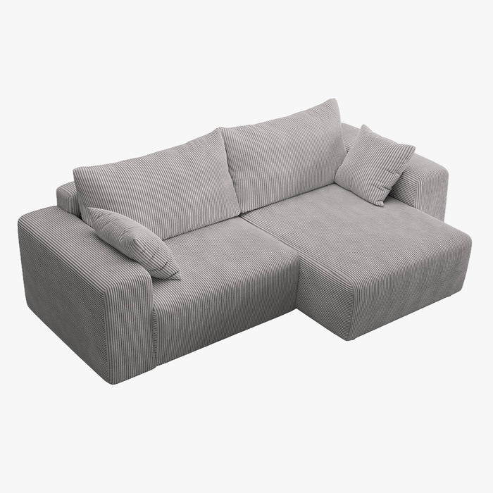 MILEA Canapé d'angle convertible et réversible en velours côtelé gris clair