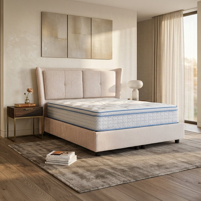 MILIA Lit coffre en tissu beige 140x190 cm