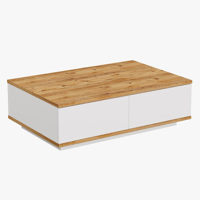 MILIE Table basse rectangulaire couleur bois et blanc avec rangement intégré
