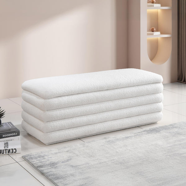 MILLO Banquette coffre effet peau de mouton blanc écru