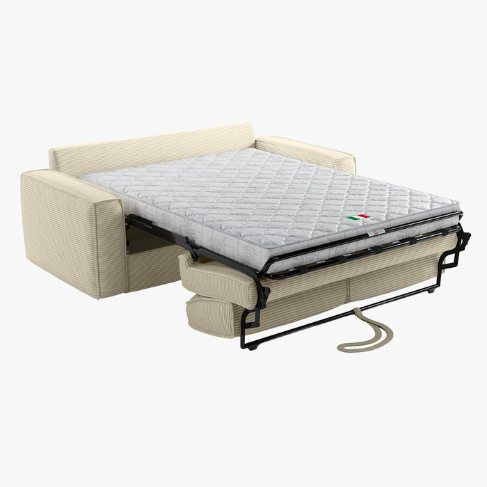 MINDY Canapé 3 places convertible velours côtelé beige matelas 14 cm