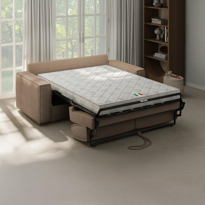 MINDY Canapé 3 places convertible velours côtelé taupe matelas 14 cm
