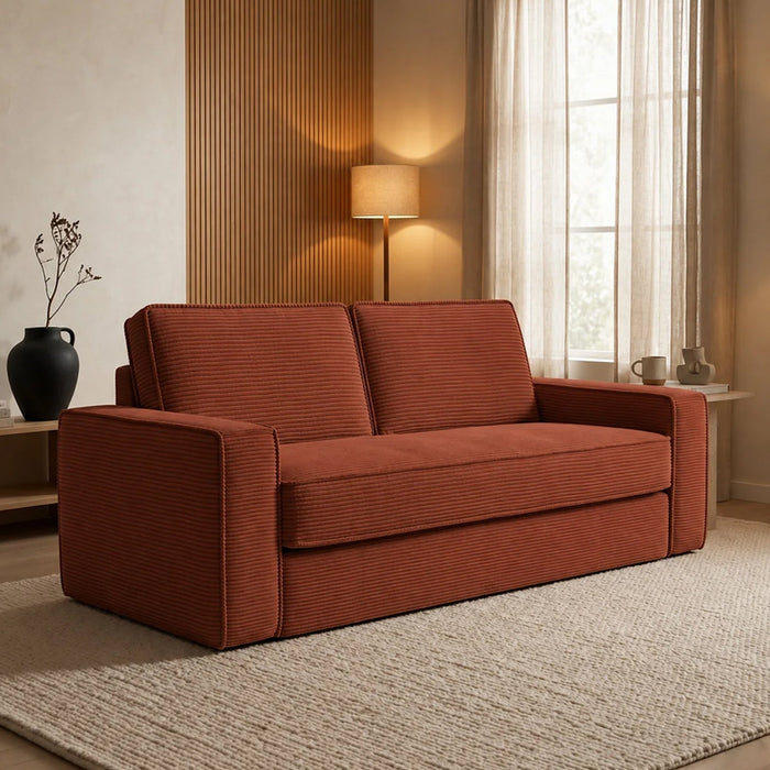 MINDY Canapé 3 places convertible velours côtelé terracotta matelas 14 cm – Canapés convertibles Mobilier Deco