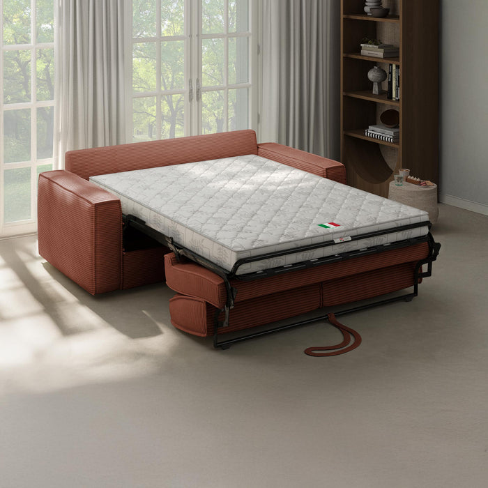 MINDY Canapé 3 places convertible velours côtelé terracotta matelas 14 cm