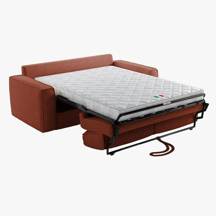 MINDY Canapé 3 places convertible velours côtelé terracotta matelas 14 cm
