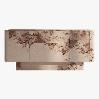 MIRA Buffet enfilade 2 portes 2 tiroirs marbre d'ingénierie beige et marron