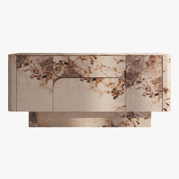MIRA Buffet enfilade 2 portes 2 tiroirs marbre d'ingénierie beige et marron