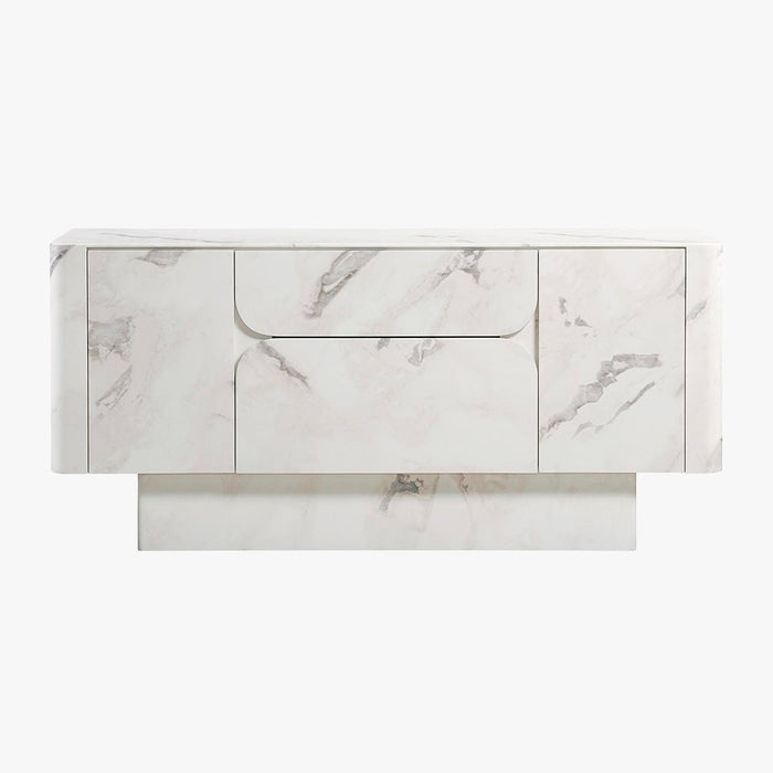 MIRA Buffet enfilade 2 portes 2 tiroirs marbre d'ingénierie blanc