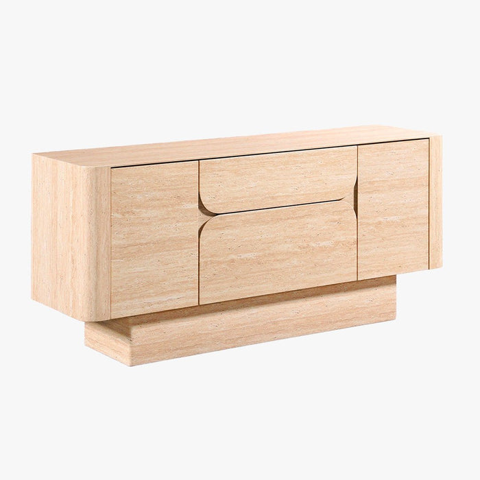 MIRA Buffet enfilade 2 portes 2 tiroirs marbre d'ingénierie couleur travertin