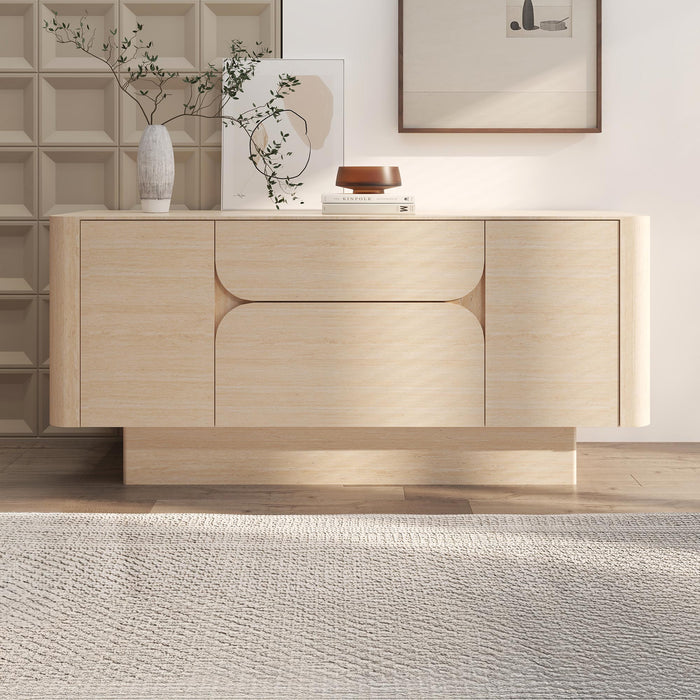 MIRA Buffet enfilade 2 portes 2 tiroirs marbre d'ingénierie couleur travertin