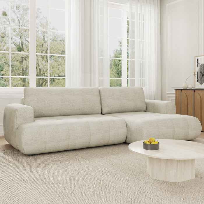 MIREL Canapé d'angle convertible en tissu écru - Angle droit