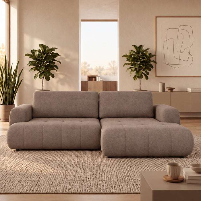 MIREL Canapé d'angle convertible en tissu marron - Angle droit