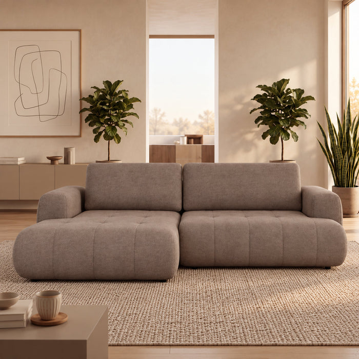 MIREL Canapé d'angle convertible en tissu marron - Angle gauche