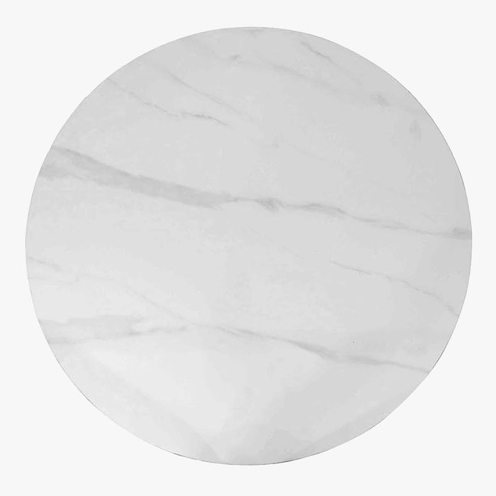 MONNA Table à manger ronde pierre frittée blanc piètement en métal noir