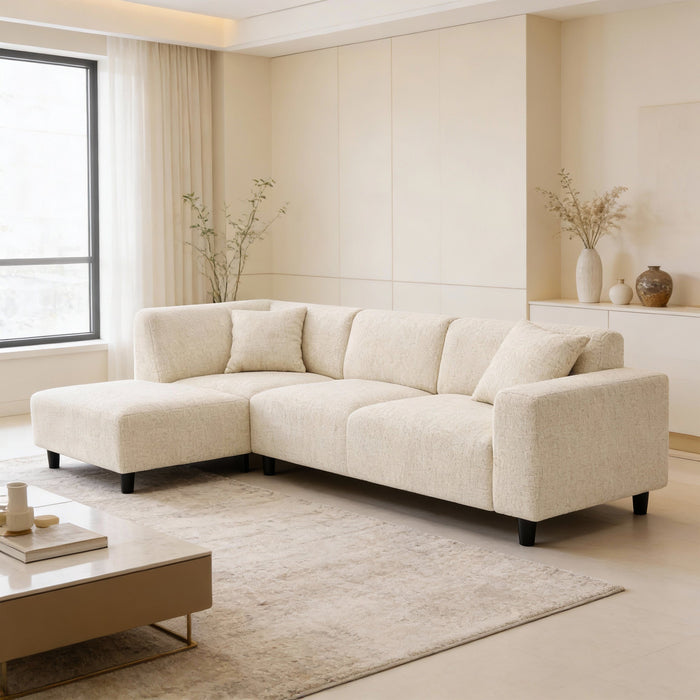 MUNICH Canapé d'angle en tissu beige foncé - Angle gauche