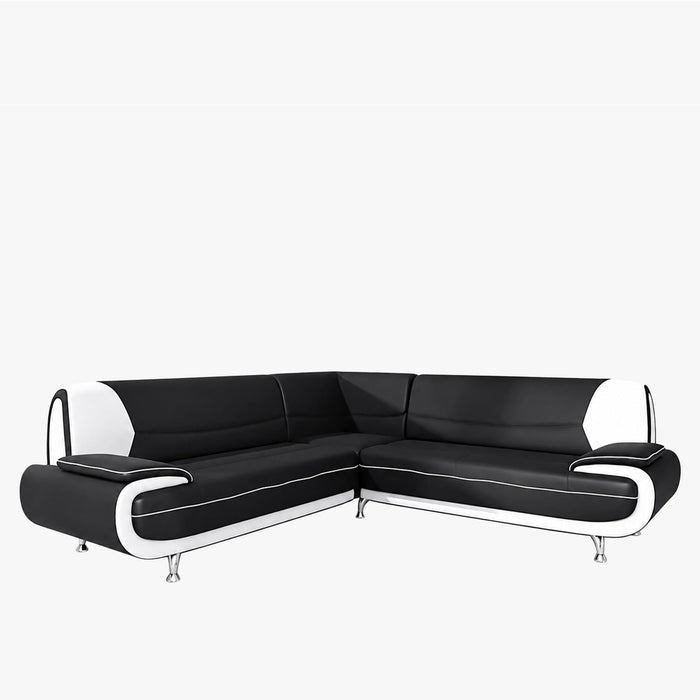 MUZA Canapé d'angle design en simili cuir noir et blanc