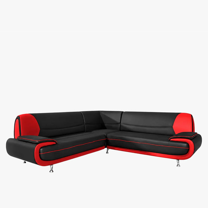 MUZA Canapé d'angle design en simili cuir noir et rouge