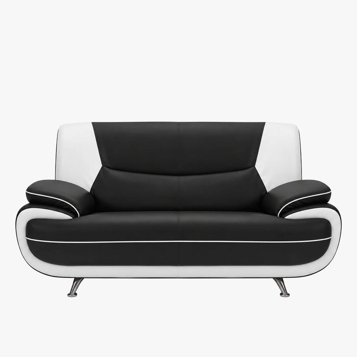MUZA Canapé design 2 places en simili cuir noir et blanc