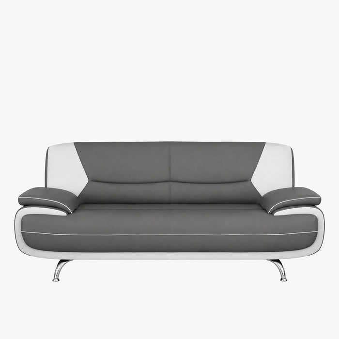 MUZA Canapé design 3 places en simili cuir gris et blanc