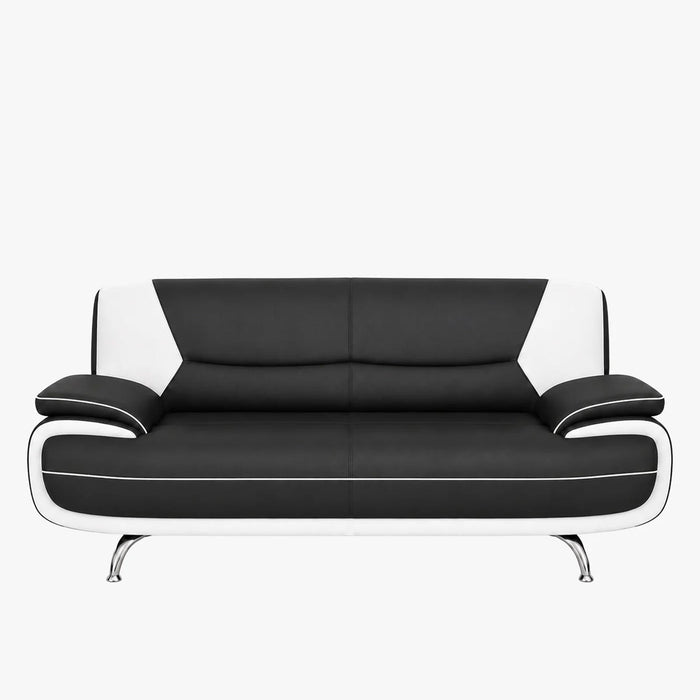 MUZA Canapé design 3 places en simili cuir noir et blanc