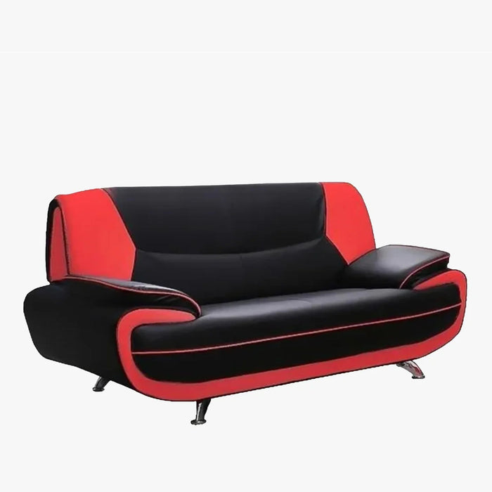 MUZA Canapé design 3 places en simili cuir noir et rouge