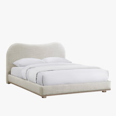 Lit double en tissu beige et bois clair 180x200 cm