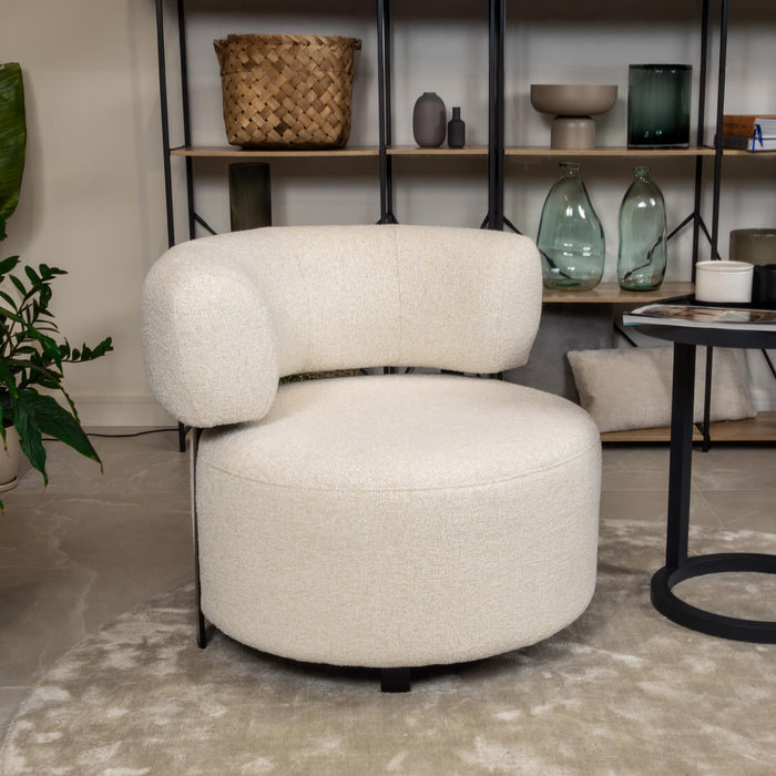 NAYA Fauteuil design en tissu beige et métal noir