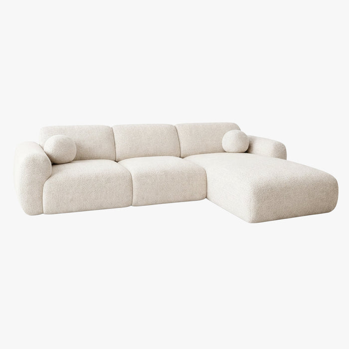 NAYLA Canapé d'angle en tissu beige - Angle droit