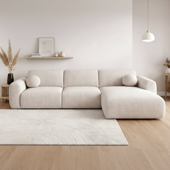 NAYLA Canapé d'angle en tissu beige - Angle droit