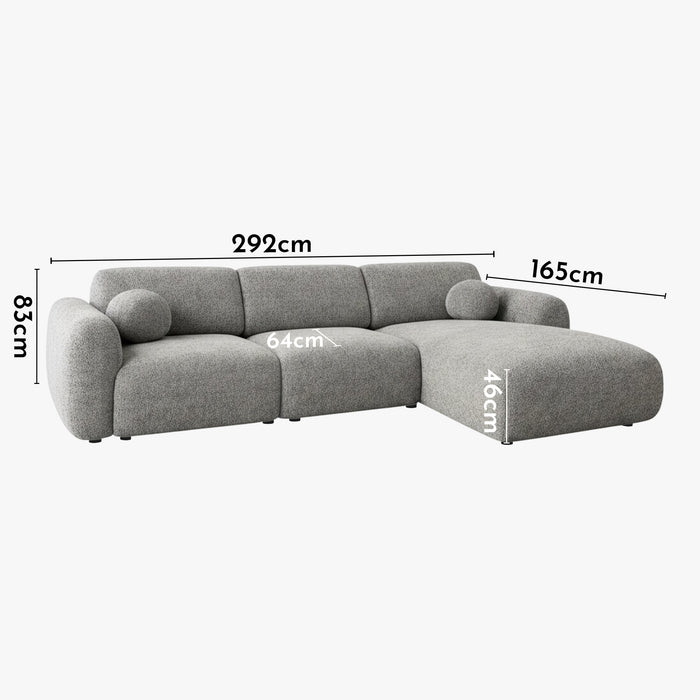 NAYLA Canapé d'angle en tissu gris - Angle droit