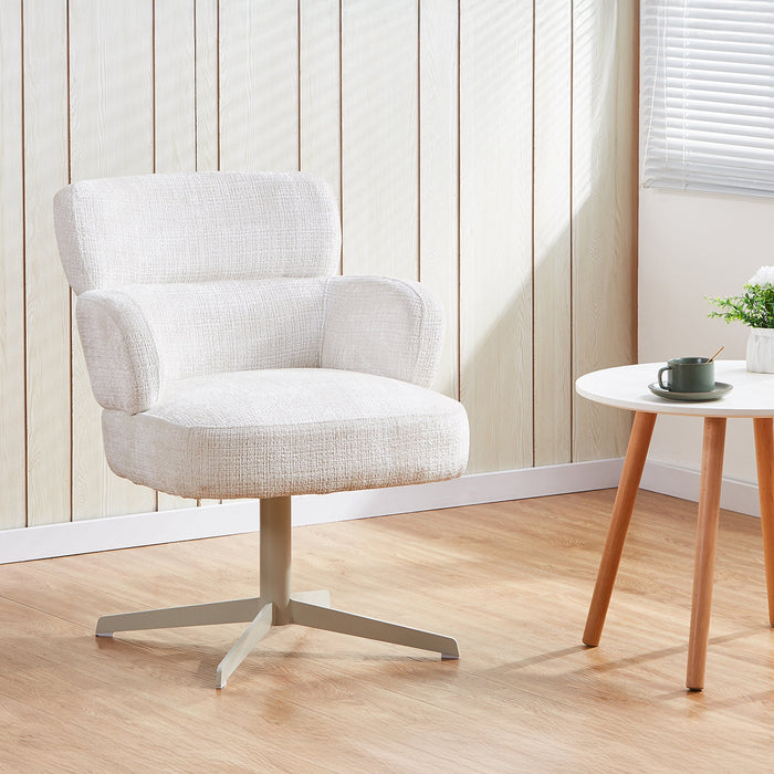NEJYA Fauteuil en tissu blanc écru pieds en métal gris