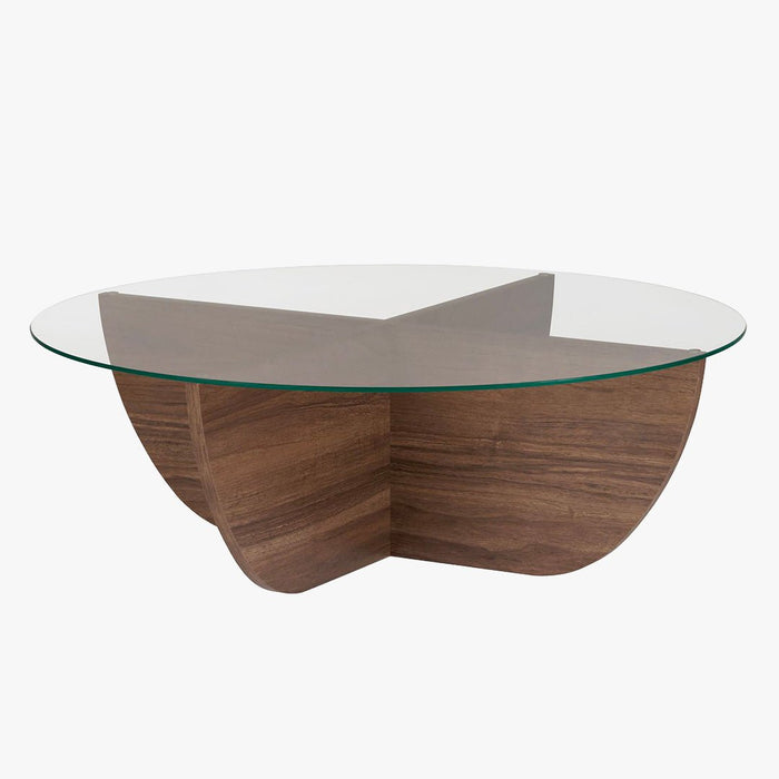 NESIA Table basse en verre piètement couleur bois foncé D90 cm