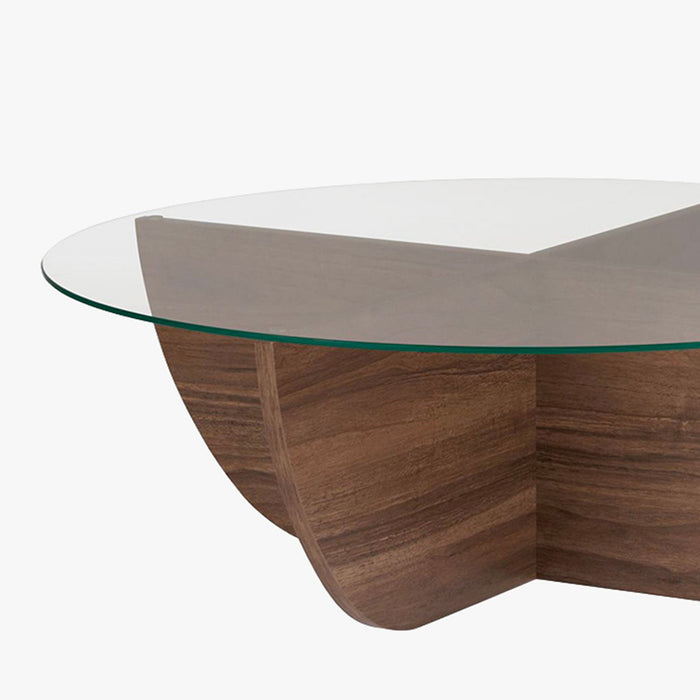 NESIA Table basse en verre piètement couleur bois foncé D90 cm