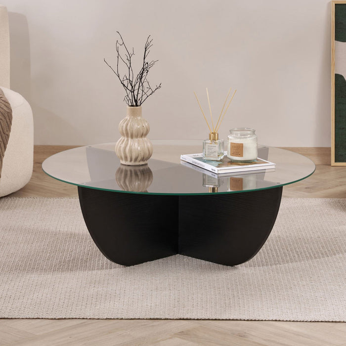 NESIA Table basse en verre piètement couleur bois noir D90 cm